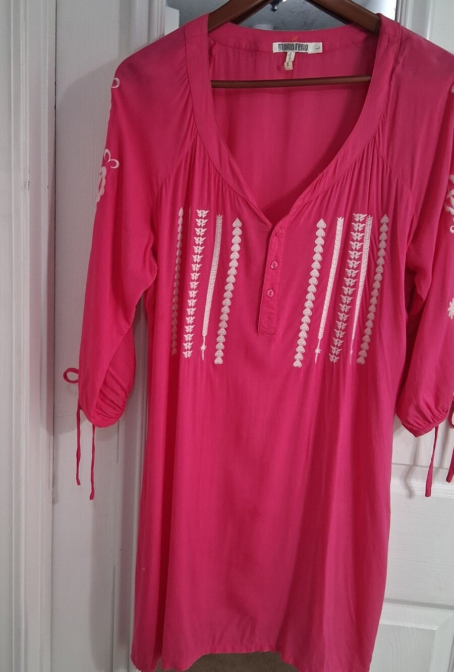 Monoreno Pink Tunic/Dress  Cover Up With Embroidery   Size L